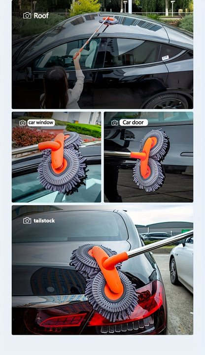 Adjustable Microfiber Car Cleaning Mop & Brush Set – Extendable Handle Wash Mop for Cars & Trucks, Soft Microfiber Brush for Scratch-Free Exterior Cleaning, Flawless Shine Every Time
