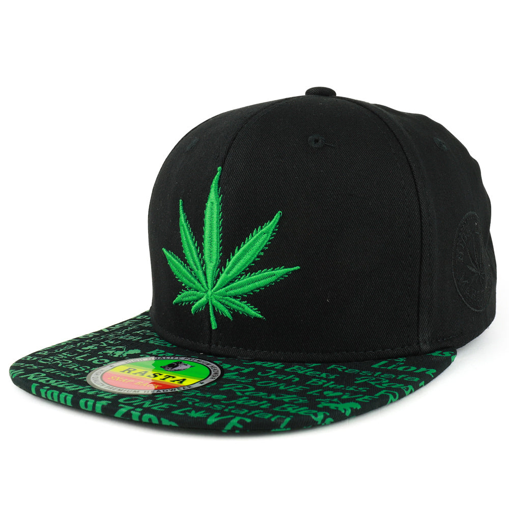 Rasta MJ Leaf 3D Embroidered Flat Bill Snapback Cap – Hip Hop Reggae Hat, Adjustable Snapback, One Size Fits Most, Unisex Streetwear Baseball Cap