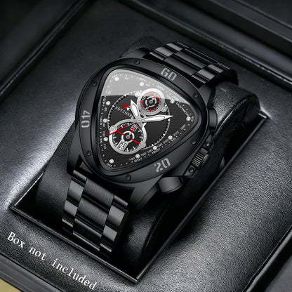 Men's Luxury Quartz Watch Triangular Dial Silicone Band Date Display Chronograph Business Casual Wristwatch 5 Colors