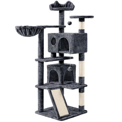 57-Inch Multilevel Cat Tree Tower with 2 Condos – Sisal Scratching Posts, Dangling Ball, Round Platform & Ladder for Indoor Kittens & Small Cats, 6 Colors, Christmas Gift for Cat Lovers
