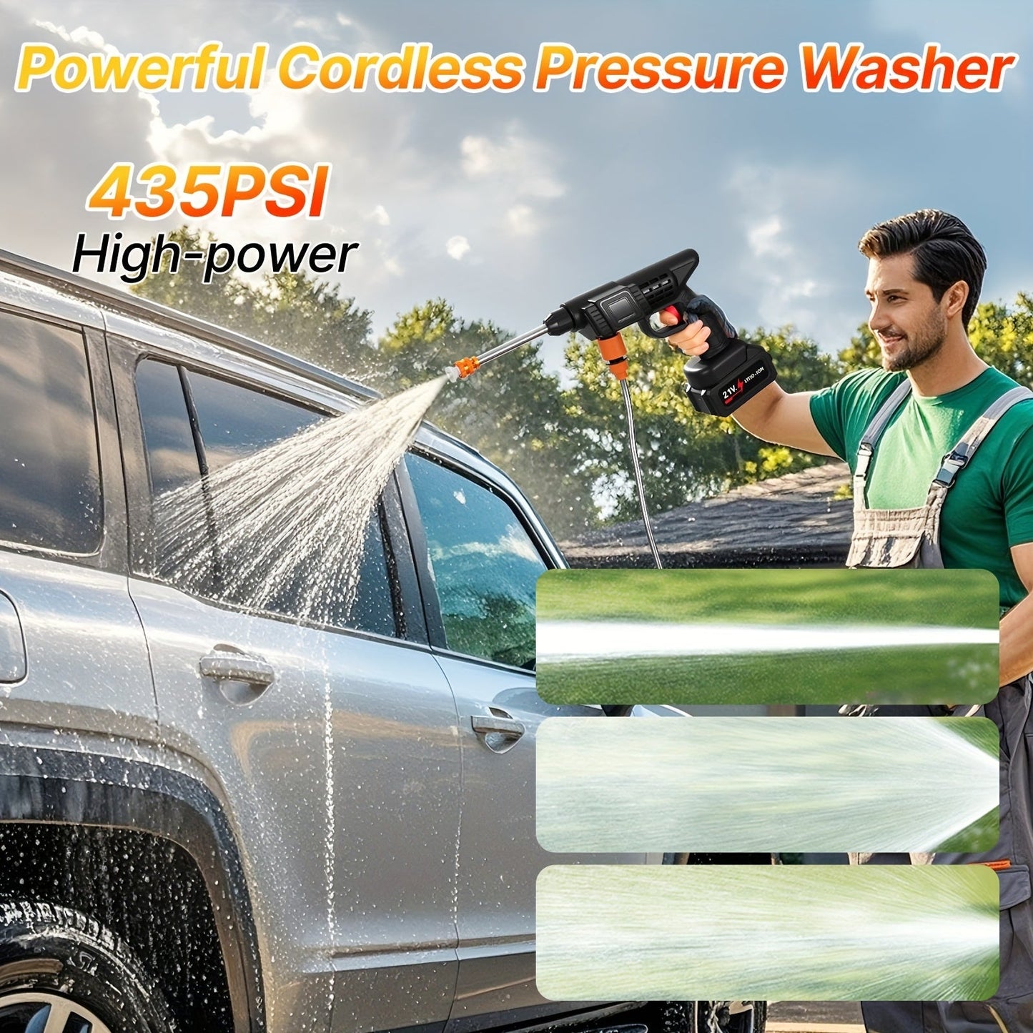 Cordless Pressure Washer 300W, Handheld Electric Car Wash Gun with 6-in-1 Nozzle, 1.3GPM High Pressure Washer with 15000mAh Battery, 60-Min Runtime for Car Wash, Home, Floor & Garden Cleaning