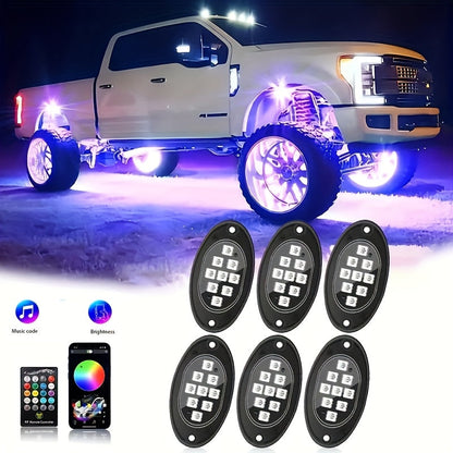 RGB LED Rock Light Kit for Trucks & Off-Road Vehicles - Sound Activated APP & Remote Dual Control, Multi-Color Underglow Chassis Neon Lights for Pickup Trucks, SUVs & 4x4, 4/6/8/10 Pod Options