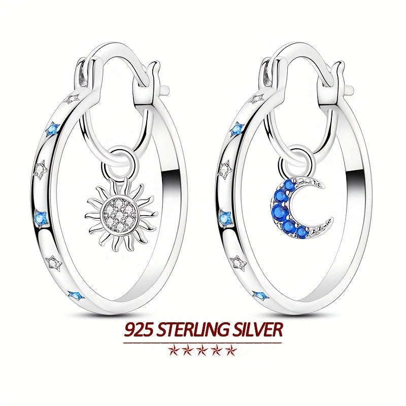 925 Sterling Silver Large Sun Design CZ Hoop Earrings for Women – Hypoallergenic Sparkling Cubic Zirconia Luxury Hoop Earrings, Elegant Statement Jewelry for Daily Wear & Party