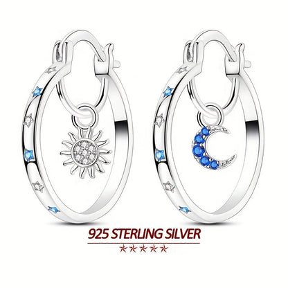 925 Sterling Silver Large Sun Design CZ Hoop Earrings for Women – Hypoallergenic Sparkling Cubic Zirconia Luxury Hoop Earrings, Elegant Statement Jewelry for Daily Wear & Party