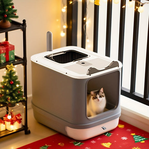 Large Enclosed Cat Litter Box with Lid - Covered Design for Odor Control & High Privacy, Easy Clean Modern Cat Toilet for Multiple Cats, Includes Garbage Bags, Extra Large Cat Litter Box Furniture