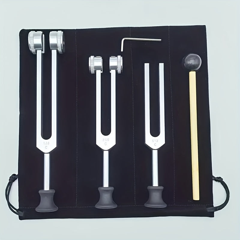Chakra Healing Tuning Fork Set 128Hz 256Hz 512Hz - Aluminum Alloy Sound Therapy Tuning Forks for Meditation, Energy Healing & Relaxation, Includes Sound Hammer, Wrench & Velvet Bag