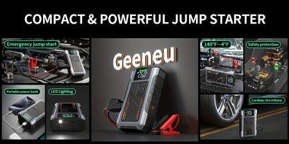 9-in-1 Portable Jump Starter with Air Compressor for 12V Car Up to 8.0L Gas 6.5L Diesel – Battery Booster Pack with Tire Inflator, USB Power Bank, LED Emergency Light & Roadside Kit