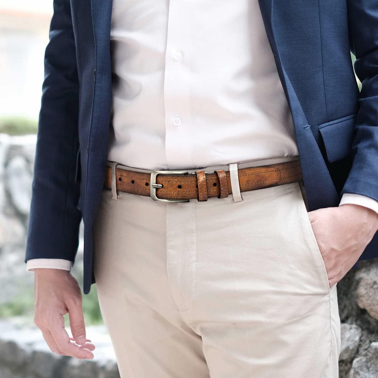 3Pcs Men's Leather Belt Set with Gift Box 1.25 Inch Adjustable Trim to Fit Dress Casual Jeans Classic Belt for Men Christmas Thanksgiving Gift