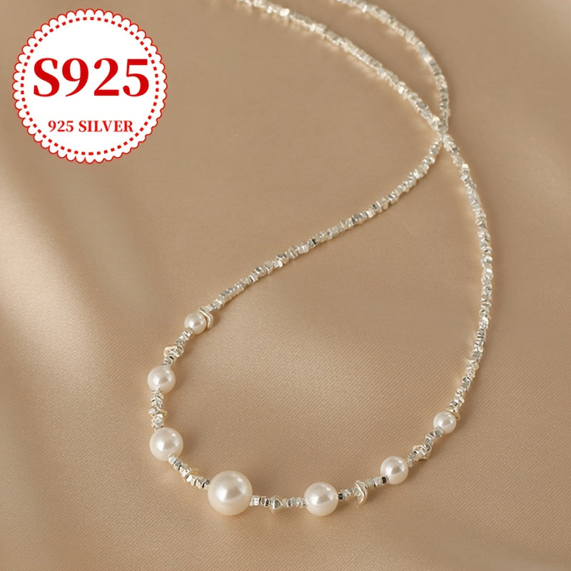 925 Sterling Silver Freshwater Pearl Necklace for Women – Elegant Retro Luxury Jewelry for Marriage Proposals, Engagements, Anniversaries, Valentine's Day, Daily Wear, Dates & Parties