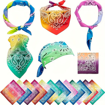 12pcs Tie-Dye Paisley Headbands Bulk Set – Vibrant Gradient Colors Boho Hip-Hop Retro Style Unisex Hair Scarves, Decorative Stitching Headscarves for Women Men Teens Festivals Outdoor Daily Wear