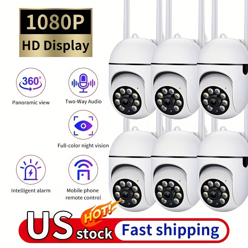 6-Pack 1080P Full HD WiFi Security Camera with 355° Panoramic Rotation, Night Vision, Two-Way Audio & Motion Detection – Wireless Indoor Home Security Camera, USB Powered, Smartphone Compatible