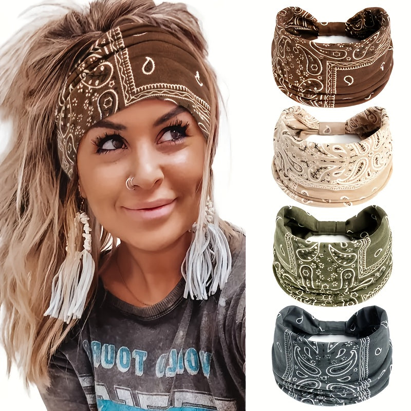 8pcs Wide African Turban Headbands for Women – Boho Paisley Anti-Slip Elastic Headwraps for Sports, Yoga, Running & Daily Wear, Moisture-Wicking Hair Accessories Set