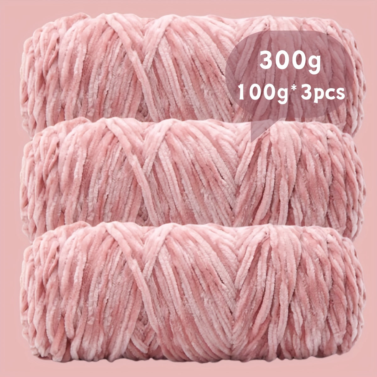 Velvet Chenille Yarn 3-Pack 300g (100g x3) Soft Bulky Knitting Crochet Yarn 47 Colors Beginner Friendly Luxury Handcraft for Sweaters Scarves Hats Dolls Bags Amigurumi DIY Projects