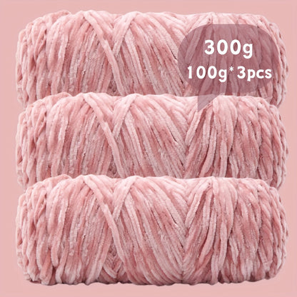 Velvet Chenille Yarn 3-Pack 300g (100g x3) Soft Bulky Knitting Crochet Yarn 47 Colors Beginner Friendly Luxury Handcraft for Sweaters Scarves Hats Dolls Bags Amigurumi DIY Projects