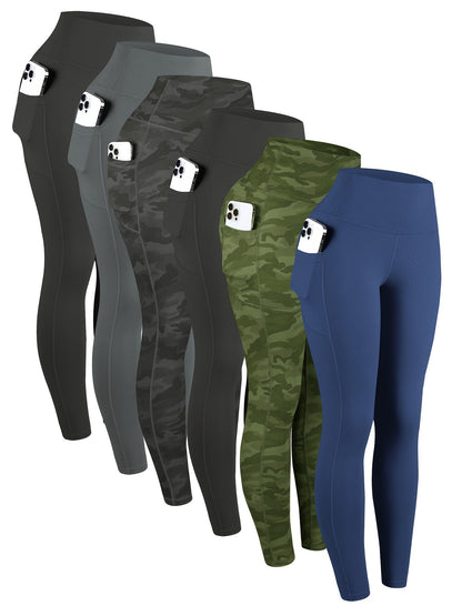 6 Pack Women's High Waist Leggings with Pockets Buttery Soft Tummy Control Yoga Pants Multicolor Sets S-XXL Activewear