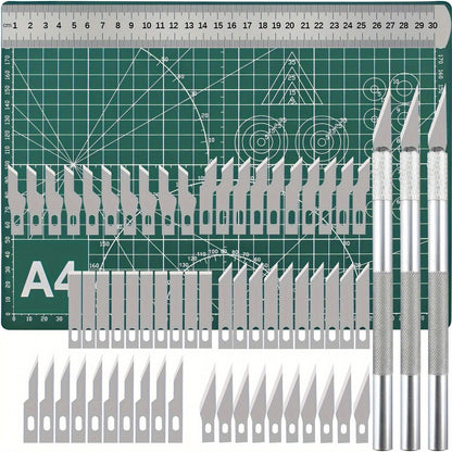 65 Pcs Exacto Knife Craft Cutting Kit with A4 Cutting Mat – Precision Stencil Knife Set with Blades & Cutting Rulers for Paper Modelling, DIY Crafts, Scrapbooking, Art & Card Making