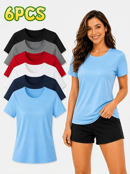 Women's 6-Pack Performance T-Shirts Breathable Moisture-Wicking Skin-Friendly Workout Tees for Outdoor Sports Gym Everyday Comfort – Mixed Colors XS-XXL