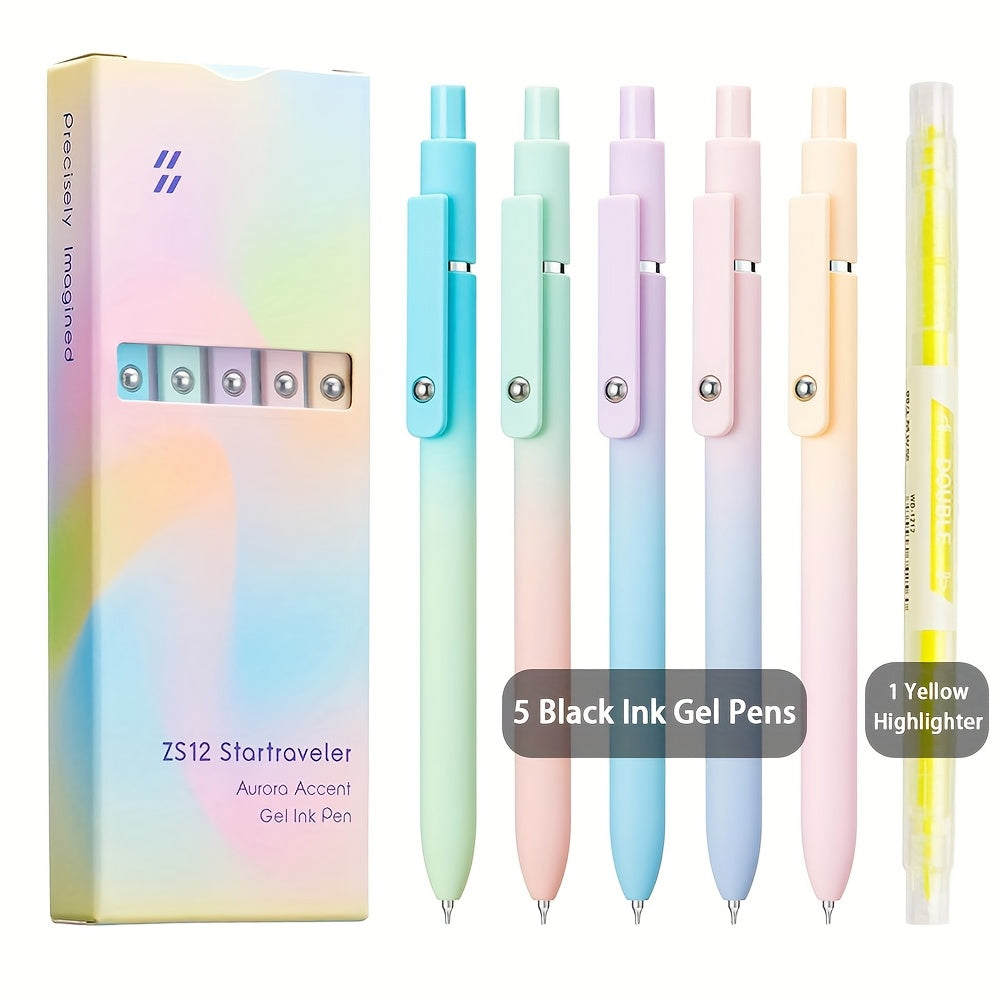 Retractable Gel Pens 0.5mm Fine Point Black Ink – Aurora Gradient & Macaron Colors, Quick Dry Smooth Writing Pens for Office, School, Journaling & Gifts, Back to School Stationery