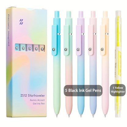 Retractable Gel Pens 0.5mm Fine Point Black Ink – Aurora Gradient & Macaron Colors, Quick Dry Smooth Writing Pens for Office, School, Journaling & Gifts, Back to School Stationery