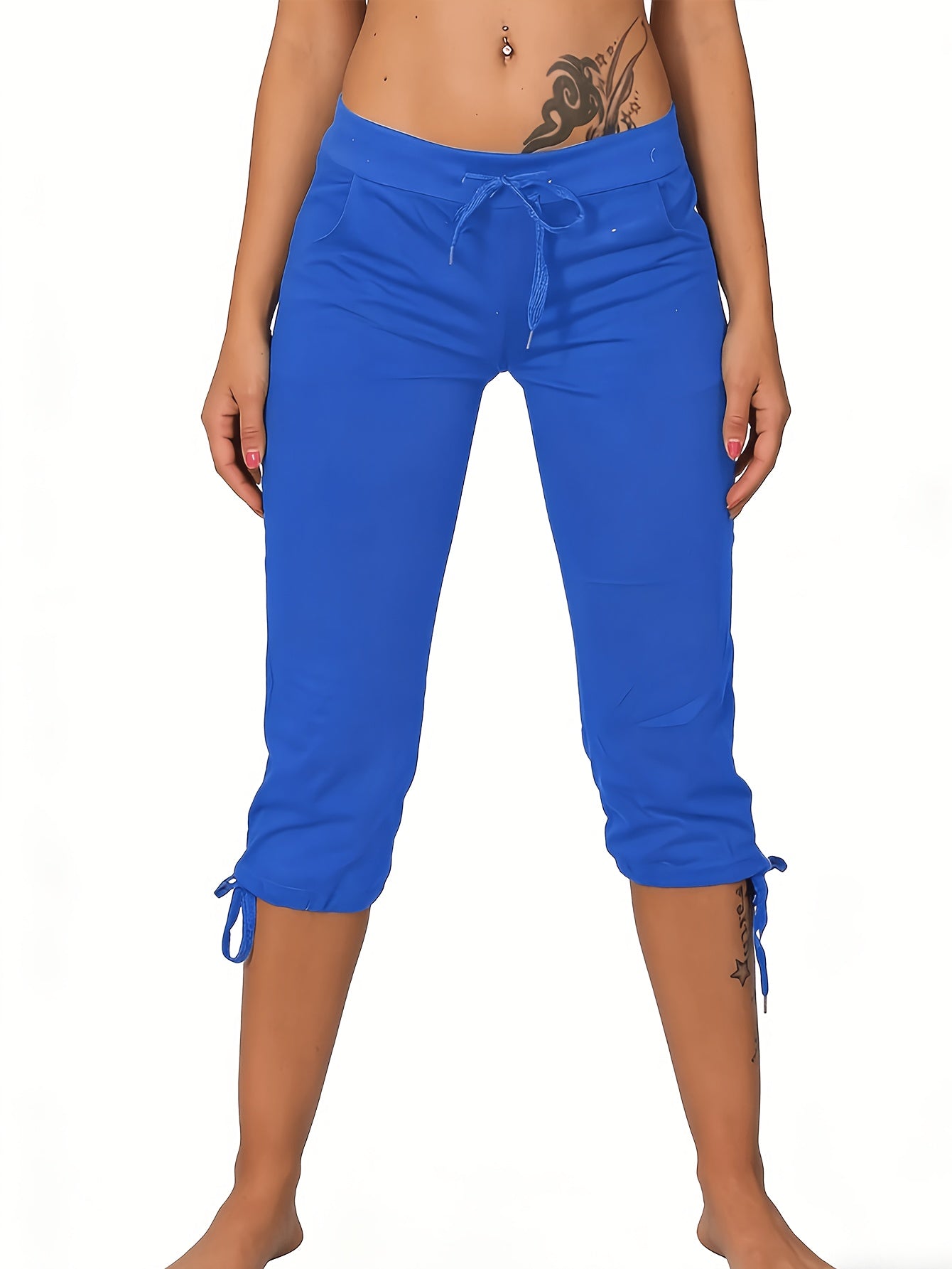 Women's Lightweight Cropped Trousers 4-Pack – Drawstring Waist Loose Fit Capri Pants, Casual Breathable Summer Bottoms for Women, Sizes S-XXL, Multiple Color Sets