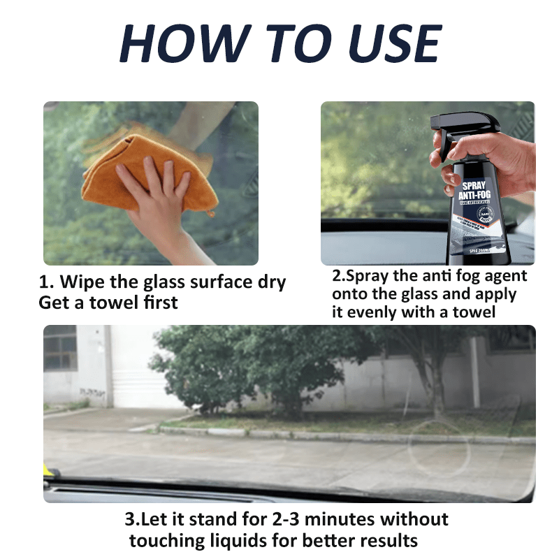 Long-Lasting Anti-Fog Spray with Towel – Car Windshield & Window Defogging Agent, Improves Clarity of Glass, Mirrors & Helmets, 6.76oz