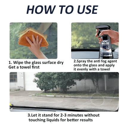 Long-Lasting Anti-Fog Spray with Towel – Car Windshield & Window Defogging Agent, Improves Clarity of Glass, Mirrors & Helmets, 6.76oz