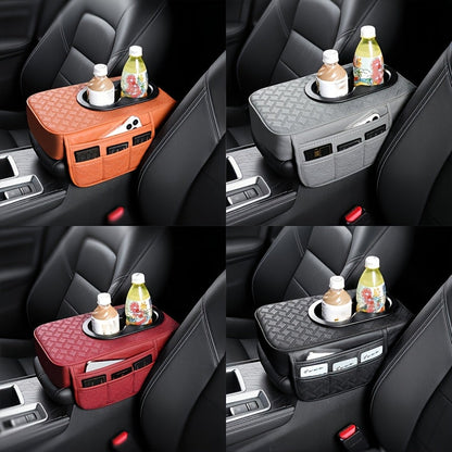PU Leather Car Center Console Mat & Armrest Box Cover | Universal Fit, 2 Side Pockets, 2 Cup Holders, Phone & Card Storage, Tissue Box Replacement – Black, Grey, Red, Beige, Brown, Cream
