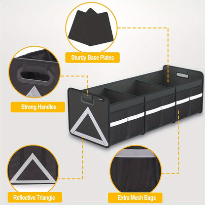 Car Trunk Organizer Heavy Duty Foldable with Multi-Pocket Storage & Reflective Stripe – Collapsible Space Saver for Car, SUV & Minivan – Secure Zipper Closure – Velora