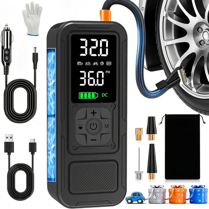 Portable Cordless Tire Inflator 160PSI Air Compressor with Digital Pressure Gauge LED Light 8X Faster Inflation for Car Motorcycle Bike Ball - Rechargeable Electric Air Pump