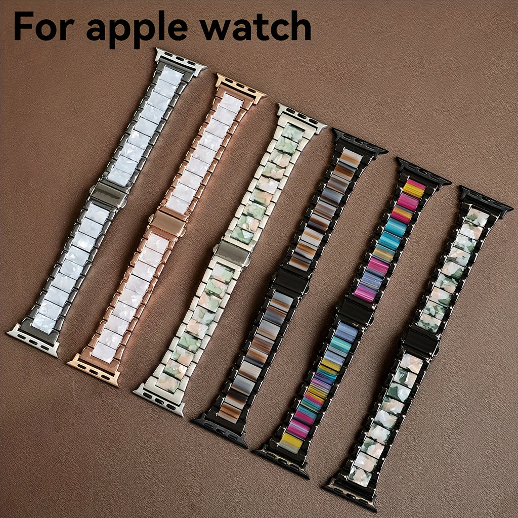 Apple Watch Band Women 42 44 45 46 49mm Stainless Steel Resin Starlight Rainbow Replacement Strap for iWatch Series 3-11 SE Ultra 1 2 3 – Work Office Fitness Party
