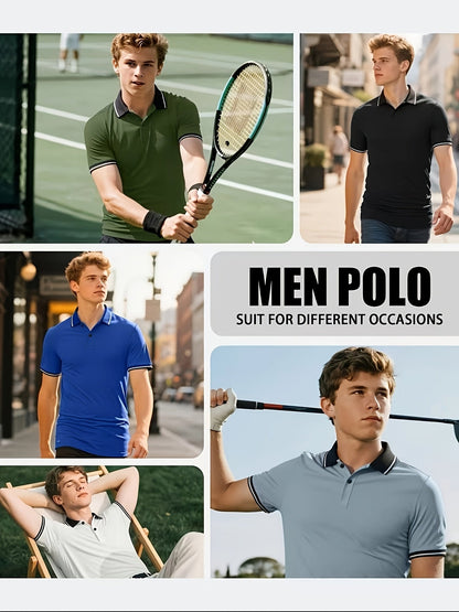Men's Polo Shirts 6-Pack Short Sleeve Golf Sport Casual Summer Outdoor T-Shirt – Moisture-Wicking Breathable Polo for Men, Mixed Colors, Sizes S-XXL