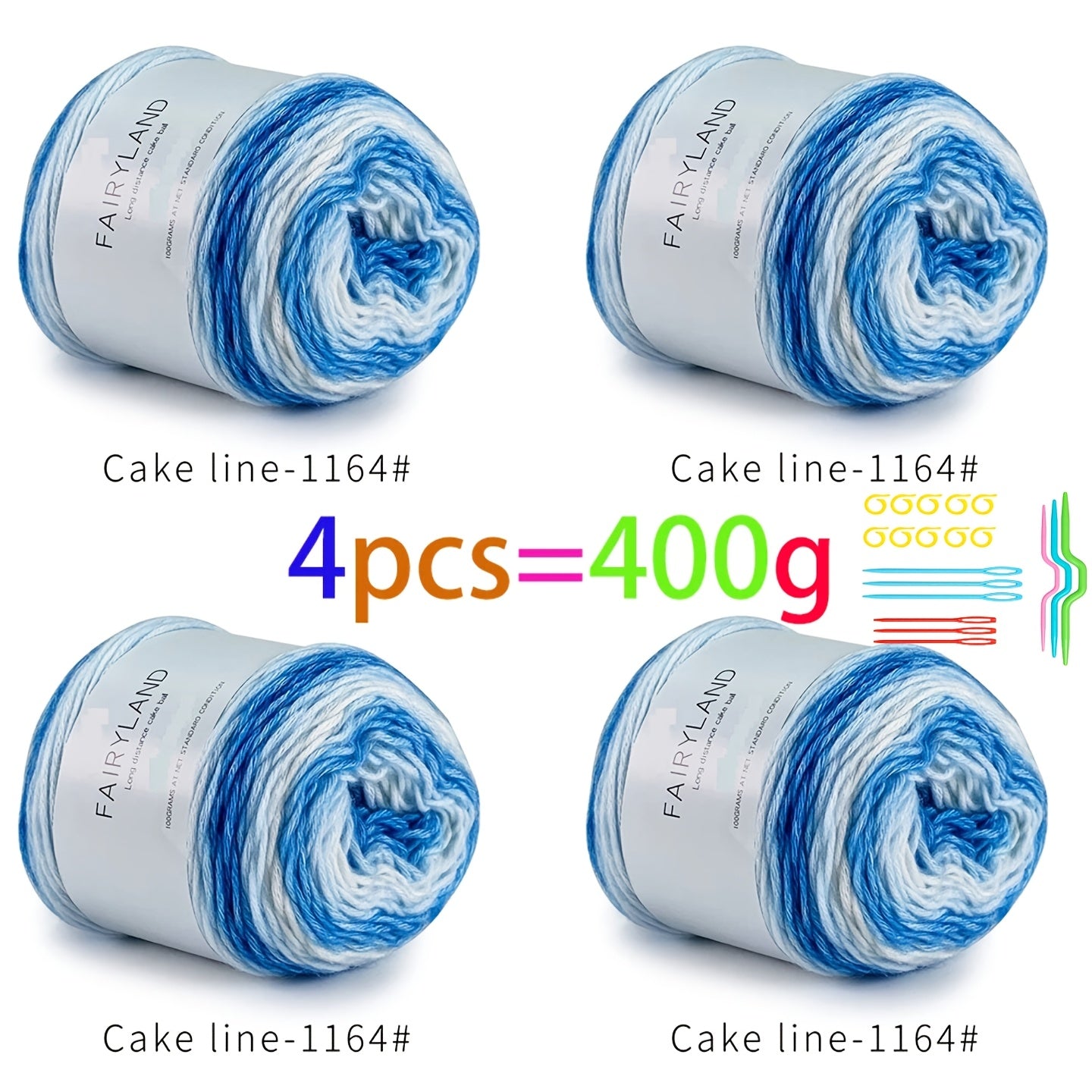 Colorful Yarn Thread & Weaving Accessories Kit 2/4pcs Cotton Acrylic Wool Blend with C-Type Buckle Weaving Needle Bow Twist Needle DIY Knitting Crochet Sweater Scarf Beginner Craft Set