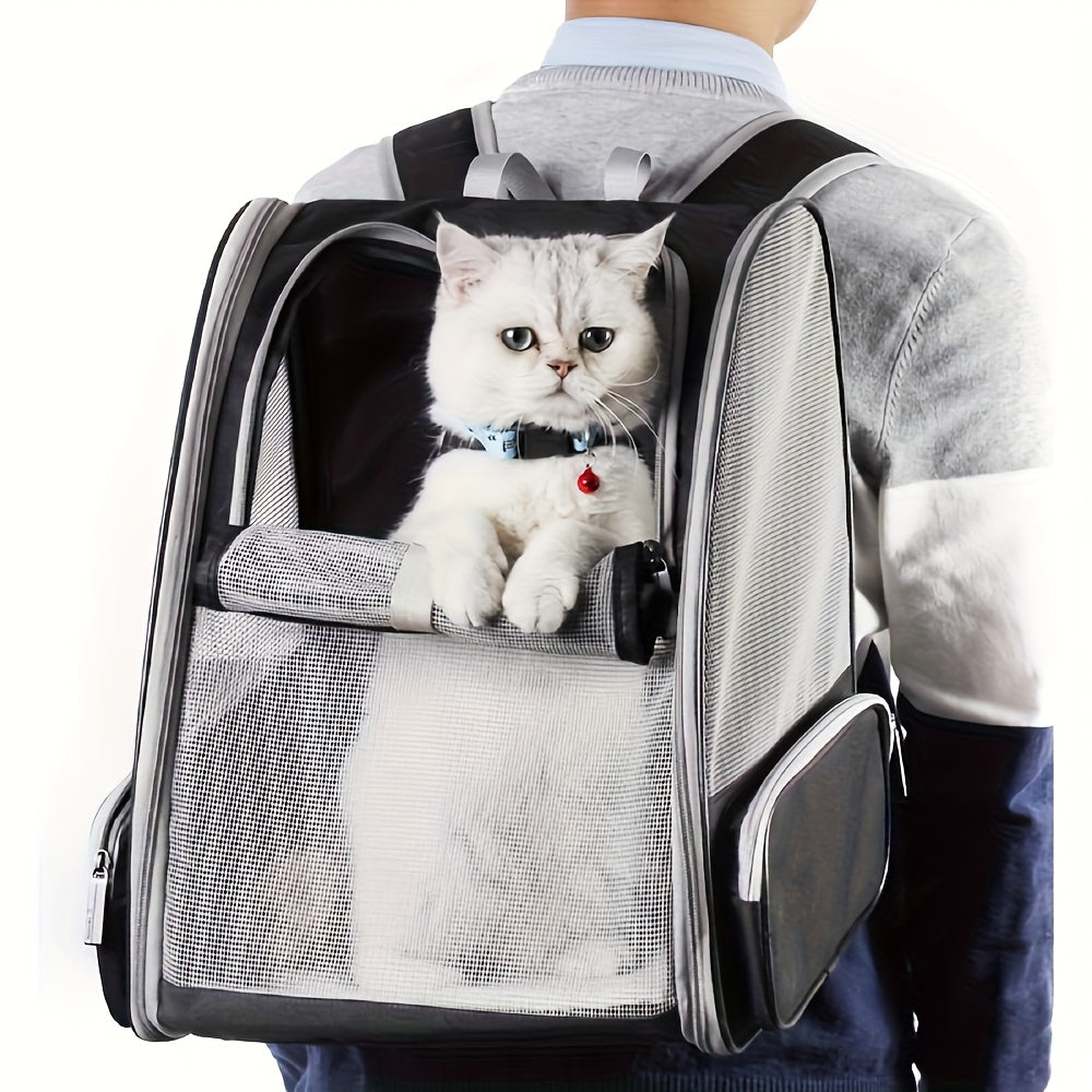 Foldable Ventilated Pet Carrier Backpack for Cats & Dogs – PVC Mesh Airflow, Chest Harness, Removable Mat, Fits Cats up to 18 lbs & Dogs up to 15 lbs, for Travel, Hiking, Flights & Car Rides