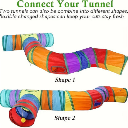 Collapsible Cat Tunnel with Ball & Peek Holes – 3-Way S-Shaped Foldable & Connectable Rainbow Tube Toy for Indoor Cats & Kittens, Customizable Play Layout