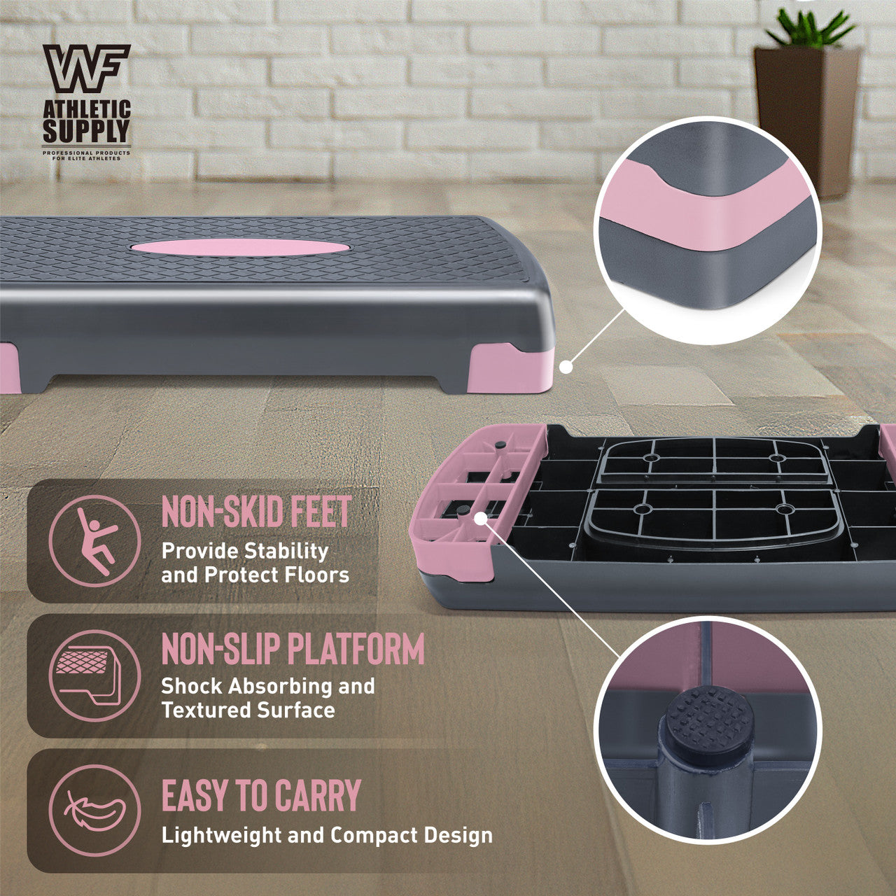 Adjustable Height Aerobic Stepper Set with 2 Dumbbells & Measuring Tape – Non-Slip Exercise Step Platform, 4"-6" Level Risers, 550 LB Capacity, Home Gym Workout – Pink Grey, Blue & Green