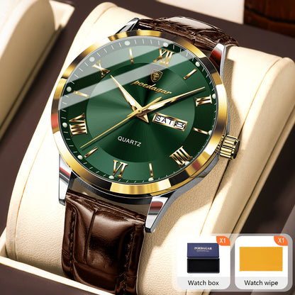 POEDAGAR Men's Quartz Watch Waterproof Luminous Dial Calendar Week Display – Casual Sports Analog Wristwatch Alloy Case 11 Colors Silver Gold Black Blue Gift for Men