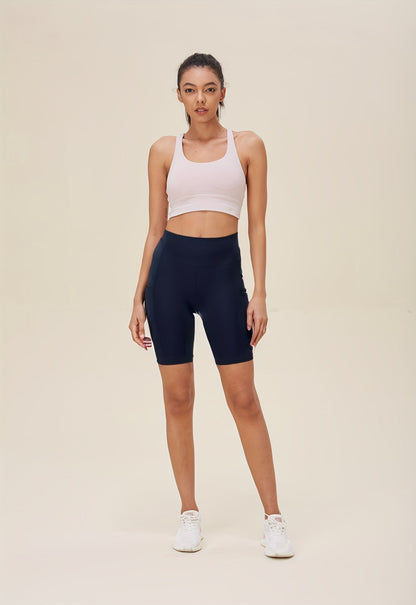 Women's High-Waisted Yoga Shorts 4-Pack Butt-Lifting 5-Pocket – Mid-Stretch Breathable Seamless Workout Shorts for Summer Yoga, Pilates & Gym Training (Red, Black, Gray, Navy Blue)