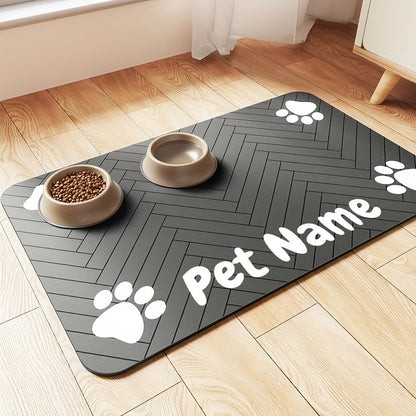 Pet Feeding Mat Anti-Slip Paw Print – Waterproof Quick-Dry Dog & Cat Bowl Pad with Bone-Shaped Intervals, Stain-Resistant, Easy-Clean Pet Placemat in Brown & White