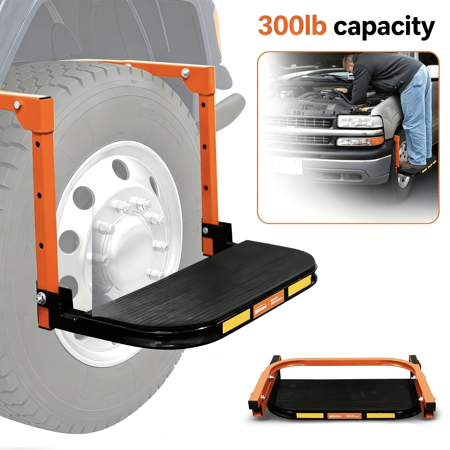 Foldable Tire Steps Anti-Slip for Truck SUV Trailer – Adjustable Height, 300/500/650 LB Load Capacity, Fits Tires Up to 13.5" Wide, Portable Tire Step Stool