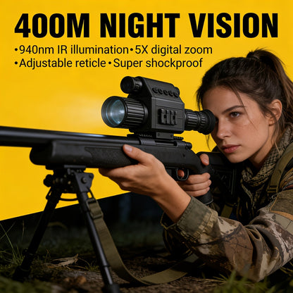 Digital Night Vision Monocular 5x Zoom 300M Range – 940nm Infrared 50mm Lens HD1080P Photo Video Aluminum Alloy Scope with 2 Rechargeable Batteries for Hunting, Fishing, Camping & Wildlife Observation