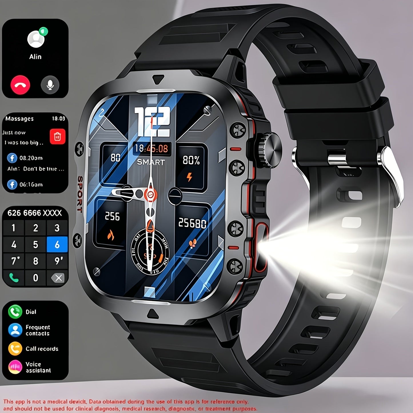Large Screen Smartwatch Compatible with iPhone Android Wireless Calling SMS Fitness Tracker Heart Rate Monitor Remote Camera Control USB Rechargeable for Men Women - Modern Design Travel Gift