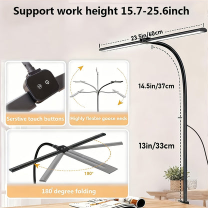 Metal Touch Control LED Desk Lamp – 360° Adjustable Gooseneck Foldable Double Head Anti-Glare USB Powered Eye-Caring Reading Light for Office, Study, Gaming & Home, Monitor Screen Lamp