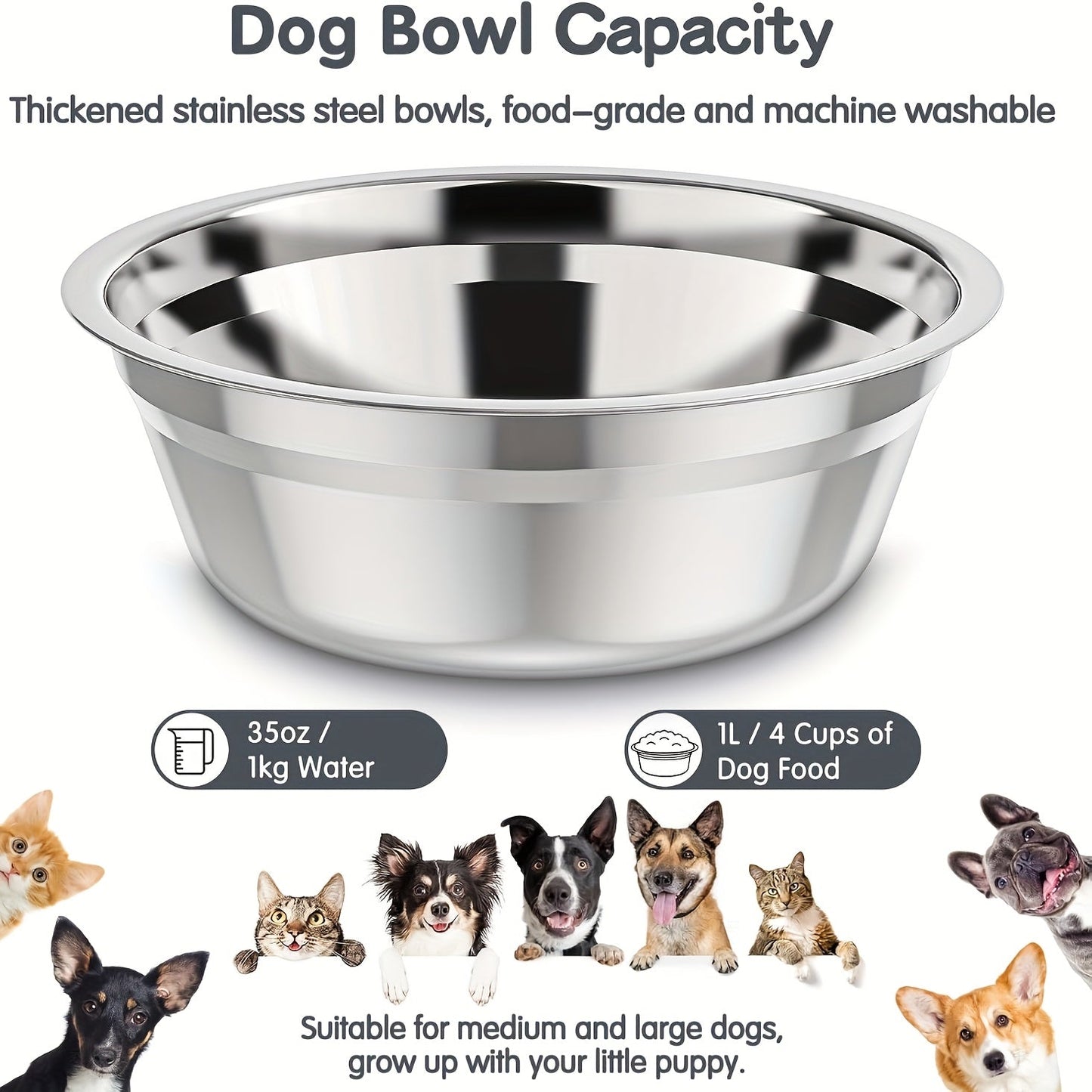 Elevated Dog Bowls Foldable Raised Feeder Stand – 2 Stainless Steel Bowls, Adjustable 5 Heights, Non-Slip, Portable Dog Food Water Bowl for Small Medium Large Dogs & Cats, 2-Pack