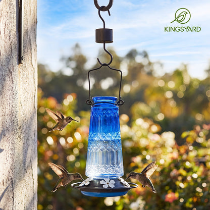 Glass Hummingbird Feeder for Outdoors Hanging – 24 Oz Nectar Feeder with 6 Feeding Ports, Ant Moat & Leak-Proof Design, 1 or 2 Pack, Red, Blue & Purple, Garden Patio Gift for Bird Lovers