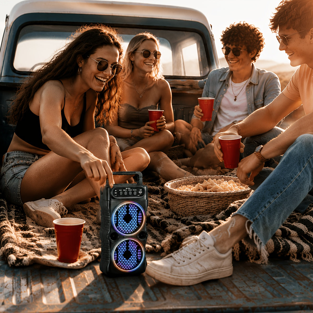 Portable Party Bluetooth Speaker with LED Light Show – Subwoofer Hi-Fi Stereo, Karaoke, BT/USB/TF/FM/AUX/TWS for Outdoor, Travel & Party