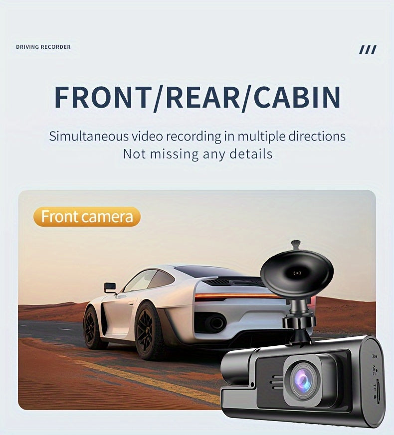 3 Channel Dash Cam 4K Front + 4K Interior + 1080P Rear with Free 32GB Card, Night Vision, G-Sensor, Wide Angle, Real-Time Recording & Parking Monitor – Velora