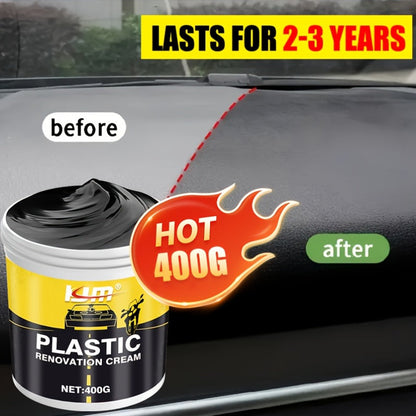 Car Plastic & Rubber Repair Cream All-in-One Trim Restorer Scratch Remover Tire Shine Wax, Anti-Cracking Anti-Aging Formula for Interior Exterior Car Detailing, Includes Sponge