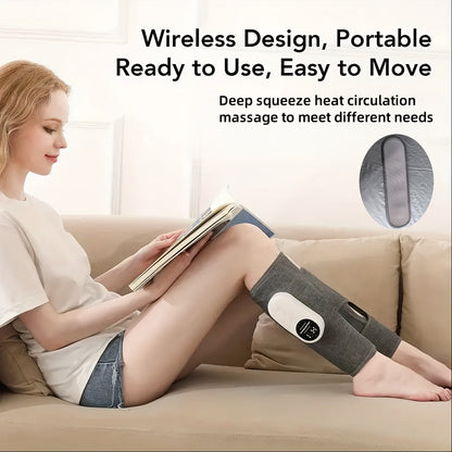Cordless Air Compression Leg Massager 3 Intensities Calf Thigh Foot Knee Relief Rechargeable Portable Massager for Home Office Travel Gray Black