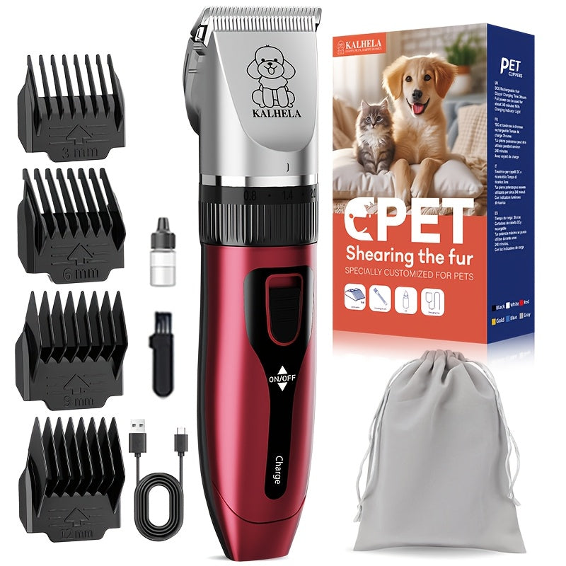 Rechargeable Cordless Pet Grooming Clippers with LED Display - Professional Wireless Dog Hair Trimmer, Detachable Blades, 4 Comb Guides, Low Noise 36V USB Charging, for Dogs Cats Small Animals