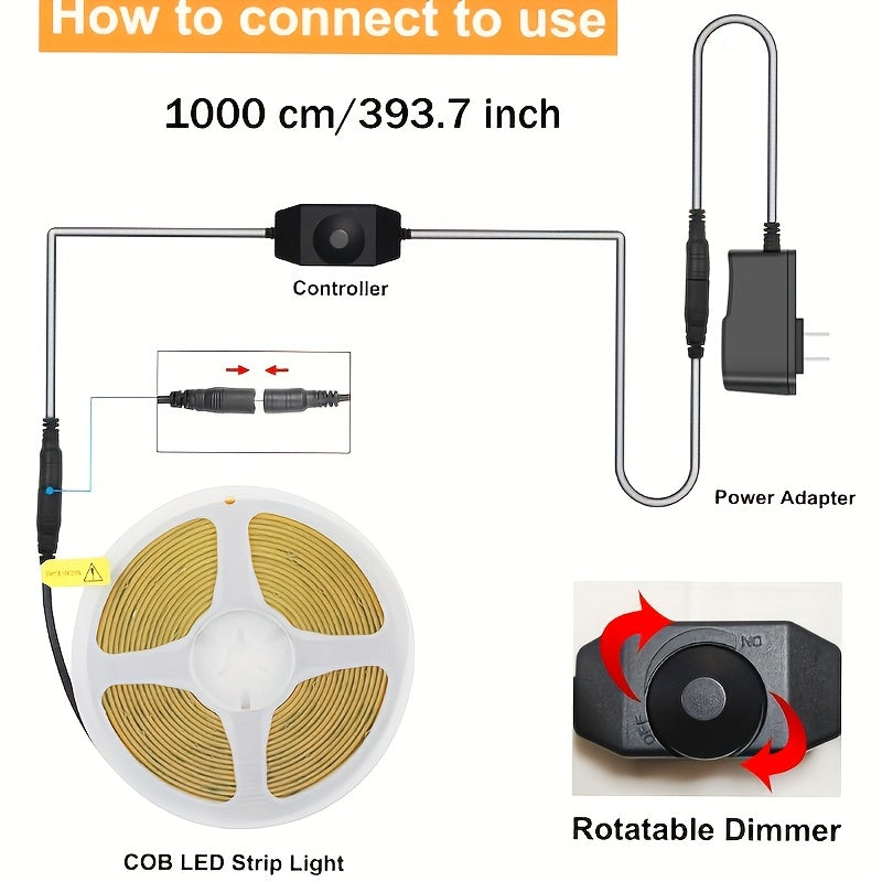 COB LED Strip Light 32.8ft 4800 LEDs Dimmable – Super Bright High Lumen Flexible LED Tape Light for Under Cabinet, TV Backlight, Bedroom, Kitchen & Holiday Decoration